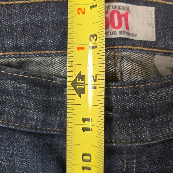 Levis 501 Button Fly Mens Jeans Classic Originals 34x34 Medium Blue Straight Leg - Picture 6 of 11